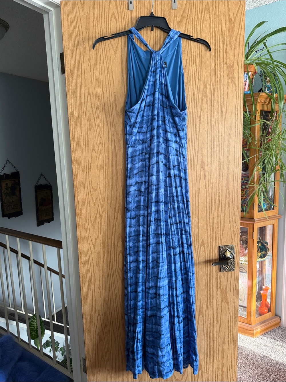 INC International Concepts Blue Maxi Dress with Tie-Dye Accents